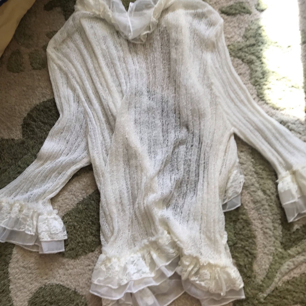 Sheer Ruffle-Trim Chemise Slip in White